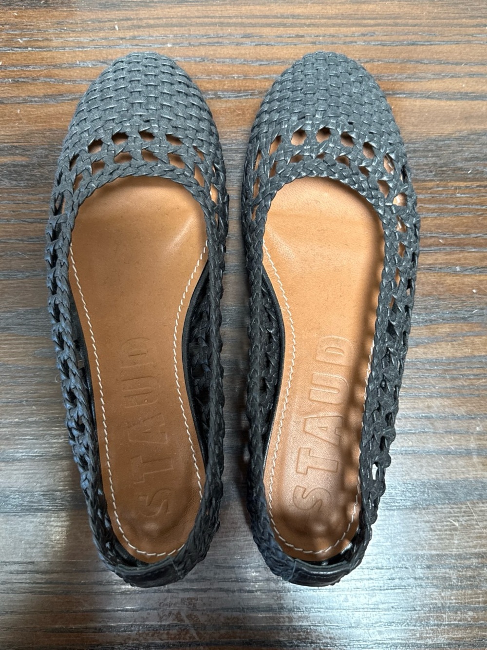 STAUD Black Woven Cutout Ballet Flats